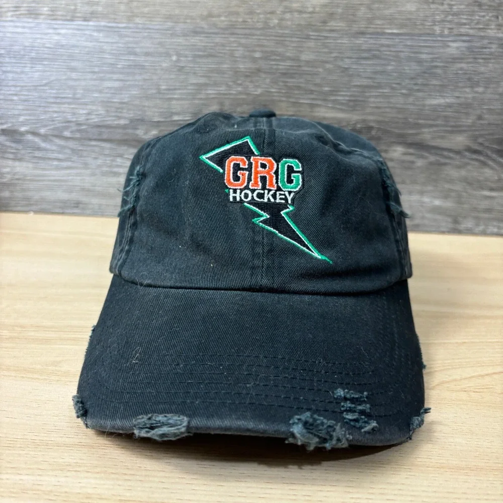 Grand Rapids Griffins Hat Cap Strap Back Womens Black Distressed‎ Adjustable